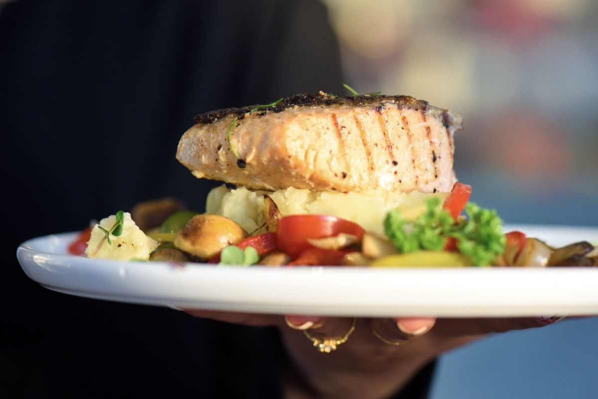 order of salmon at a restaurant